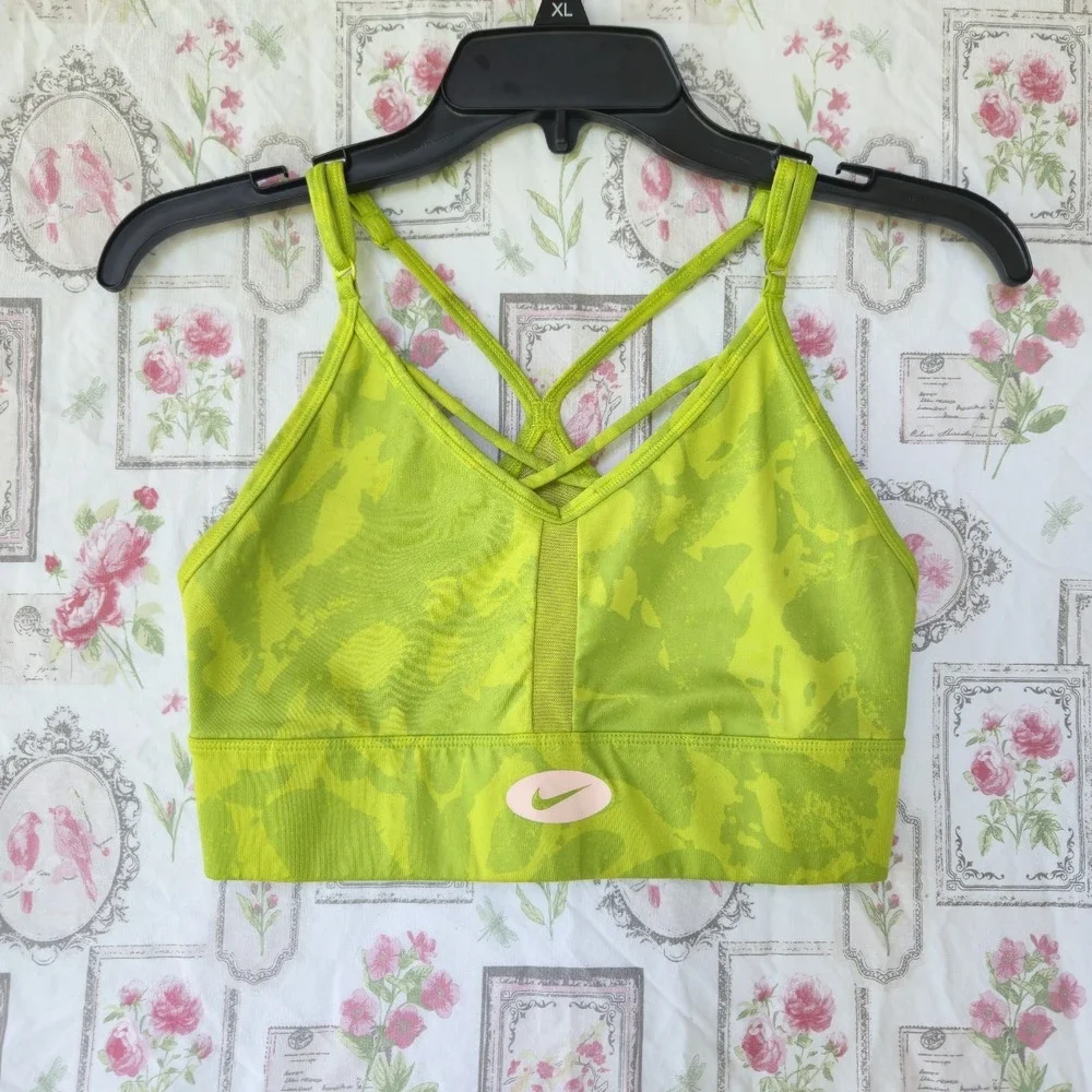 Nike Women's Dri-FIT Indy Icon Clash Sports Bra Light Support Green Print Medium